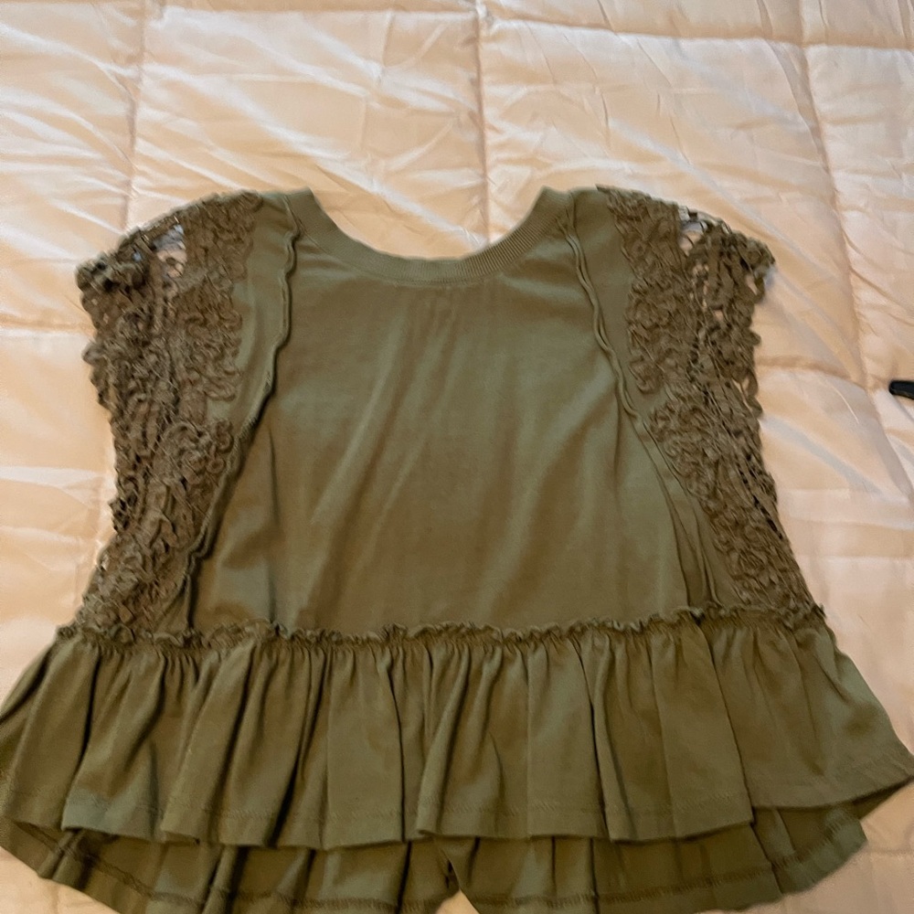 Anthropologie Olive Green Lace Accent Blouse